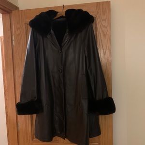 Leather fur jacket